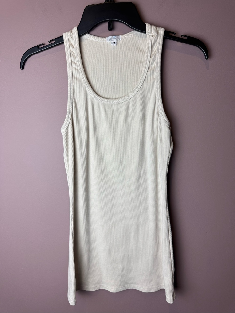 PJ Harlow Cream Ribbed Racerback Tank Top M - Picture 2 of 9